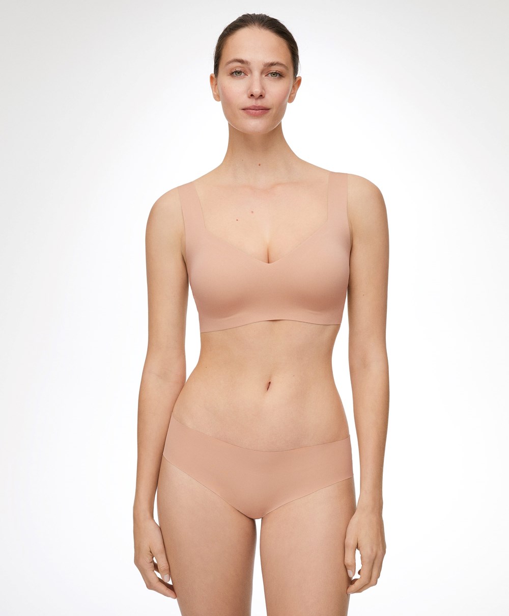 Oysho Invisible Laser-cut V-neck Bra Bézs | FCEJLM-602