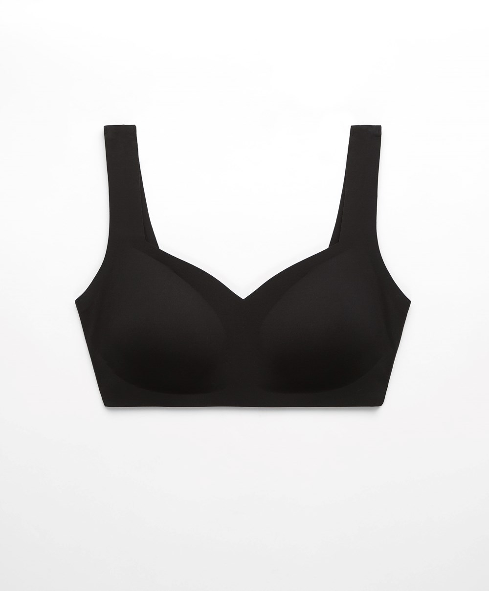 Oysho Invisible Laser-cut V-neck Bra Fekete | DPQFKU-538