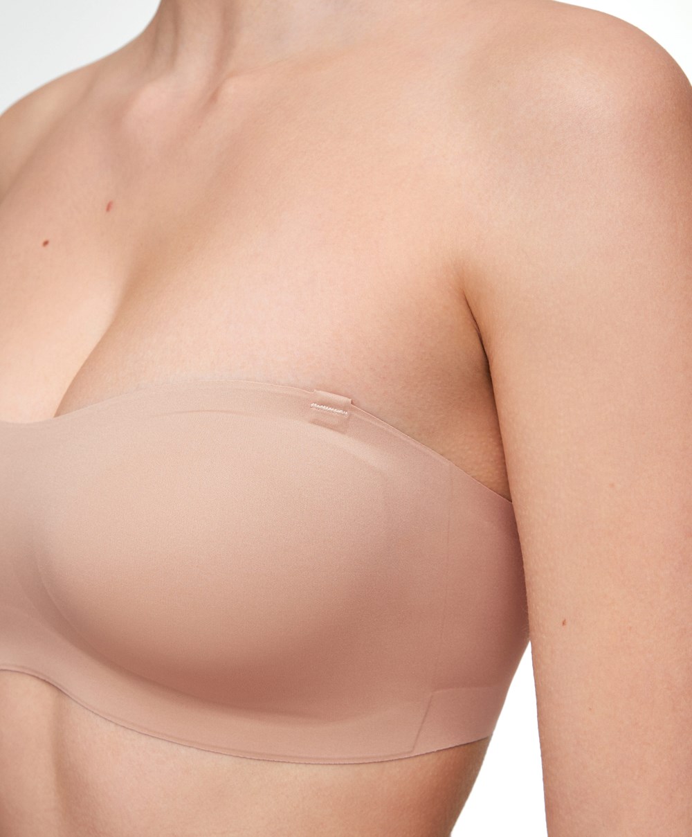 Oysho Invisible Polyamide Bandeau Bra With Removable Straps Bézs | JECORB-839