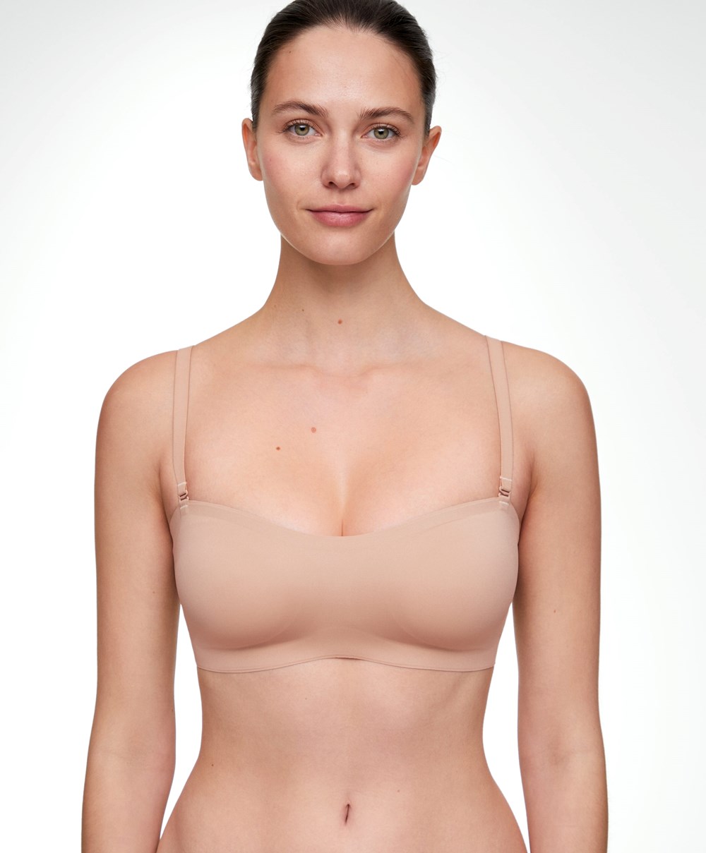 Oysho Invisible Polyamide Bandeau Bra With Removable Straps Bézs | JECORB-839