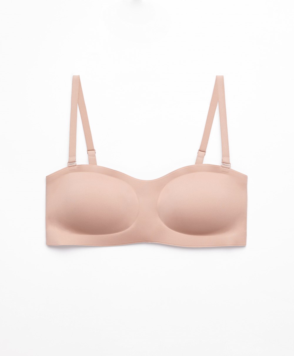 Oysho Invisible Polyamide Bandeau Bra With Removable Straps Bézs | JECORB-839