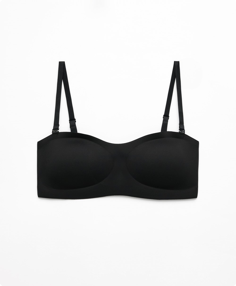 Oysho Invisible Polyamide Bandeau Bra With Removable Straps Fekete | NEARUC-274