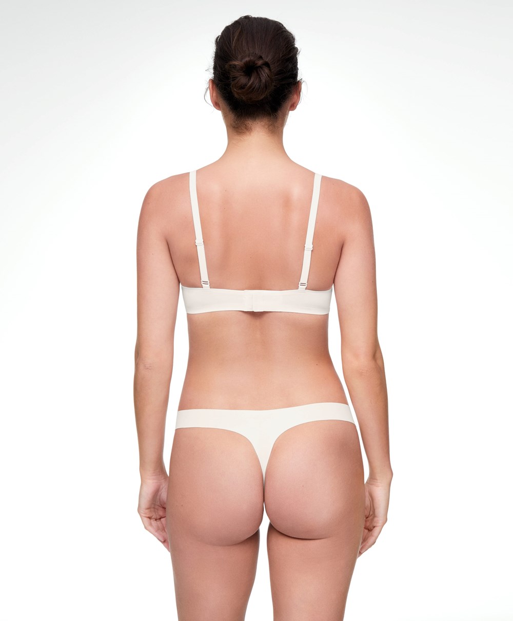 Oysho Invisible Polyamide Tanga Pale Ecru | AVELZF-726