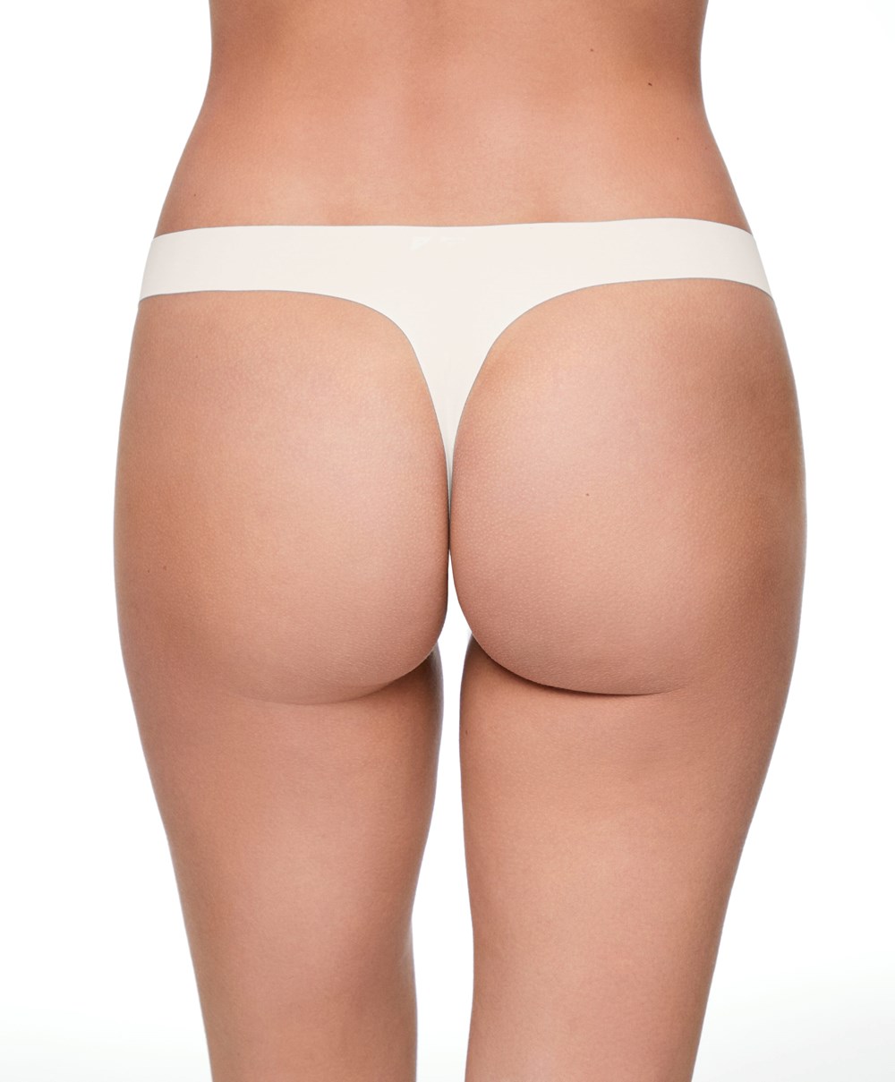 Oysho Invisible Polyamide Tanga Pale Ecru | AVELZF-726