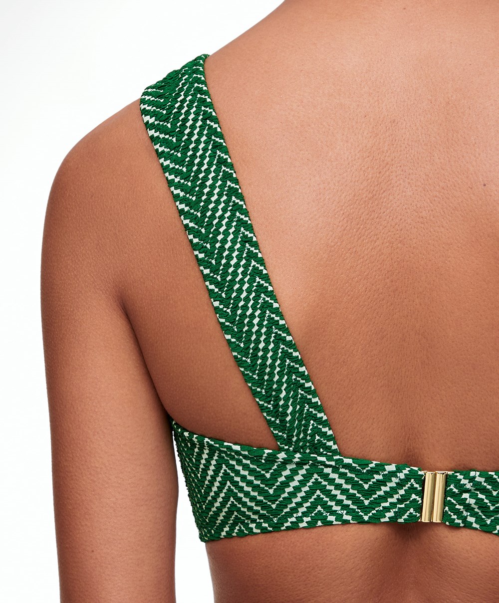 Oysho Jacquard Asymmetric Trikini Zöld | ADYXJQ-871