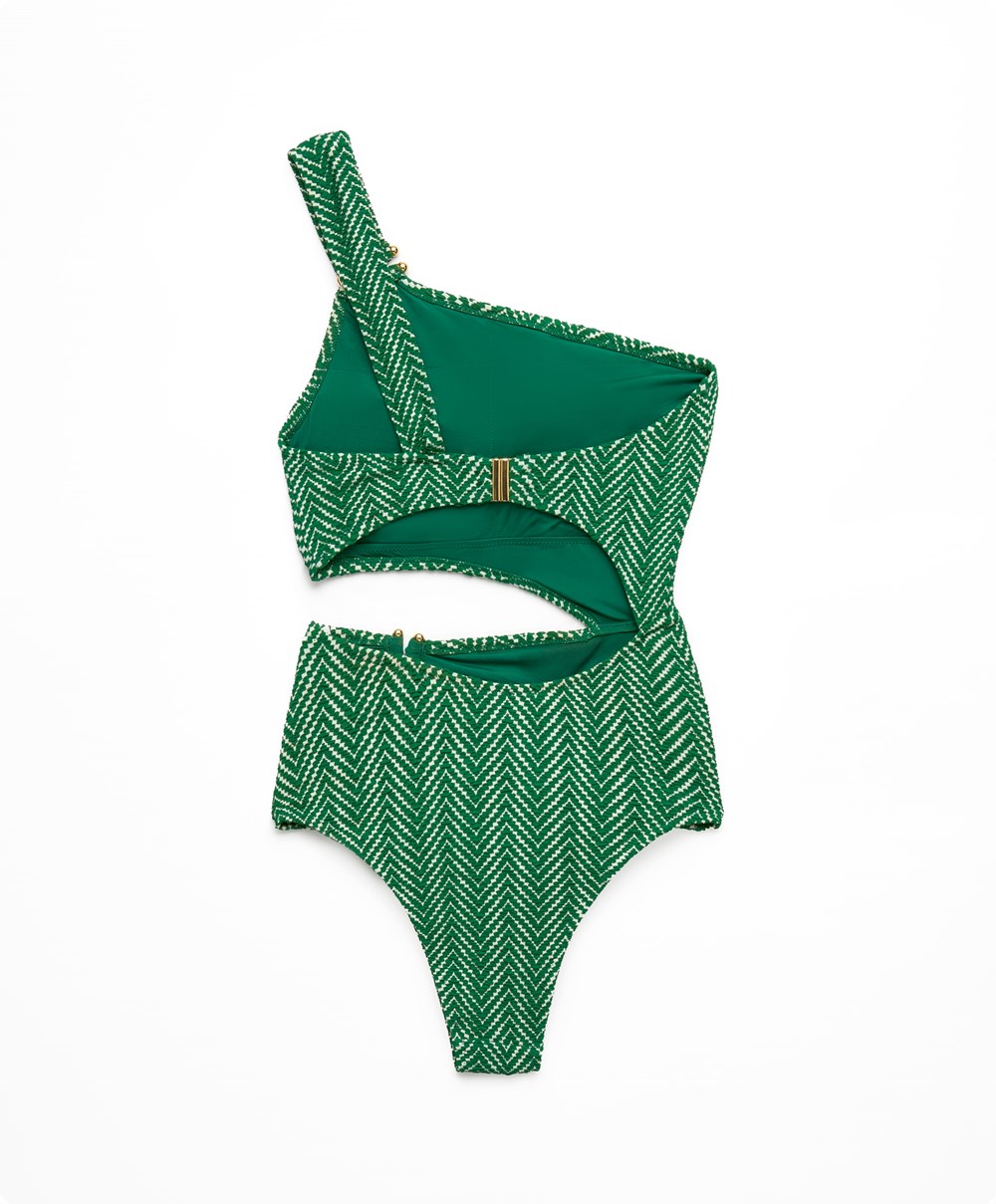 Oysho Jacquard Asymmetric Trikini Zöld | ADYXJQ-871