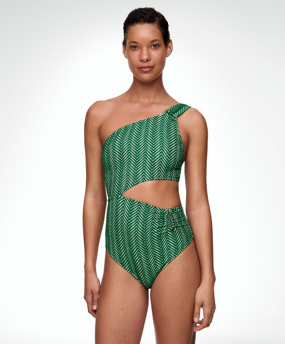 Oysho Jacquard Asymmetric Trikini Zöld | ADYXJQ-871