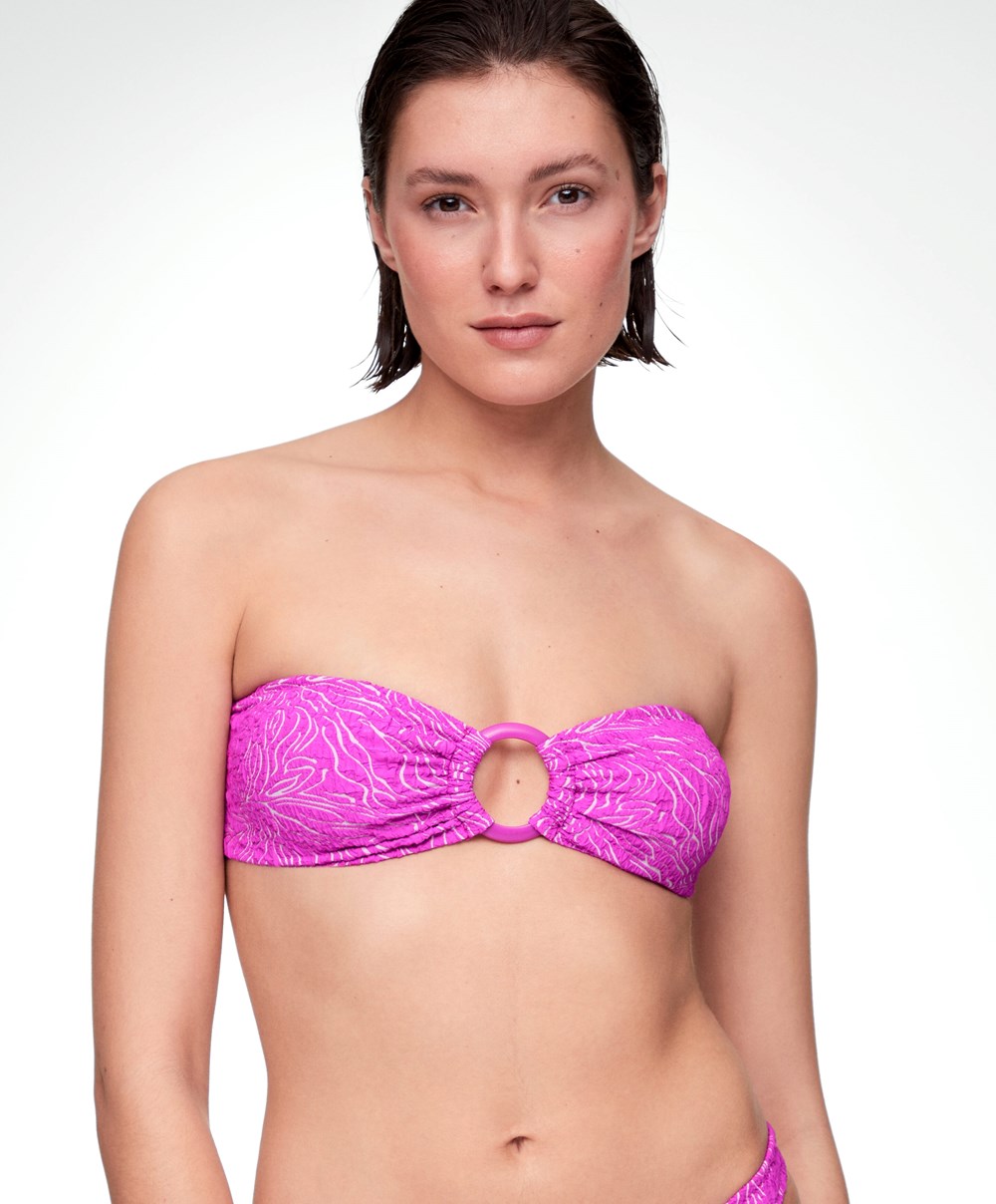 Oysho Jacquard Bandeau Bikini Top Fukszia | DMYVNS-245