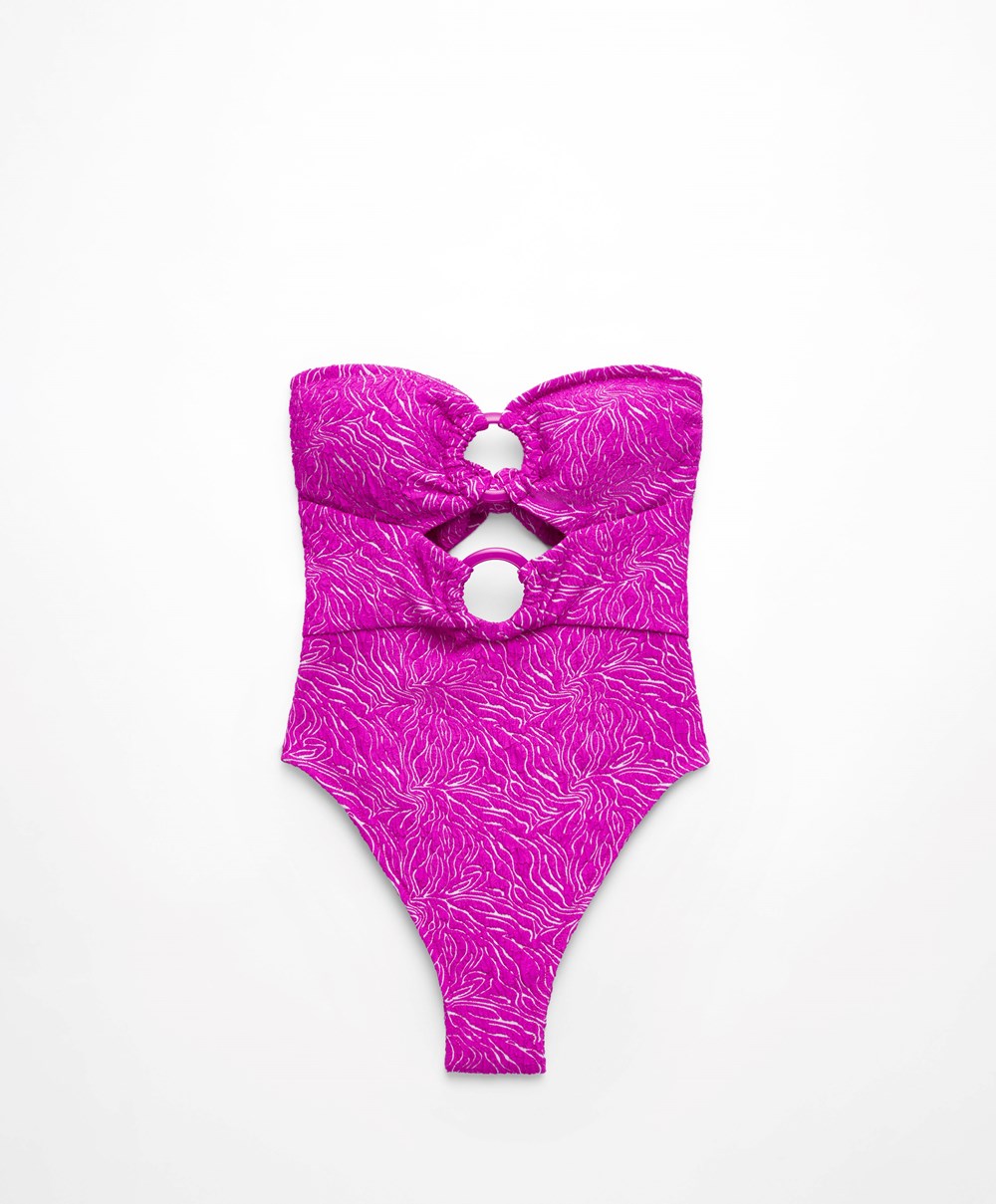 Oysho Jacquard Cut-out Swimsuit Fukszia | SPGDFR-457