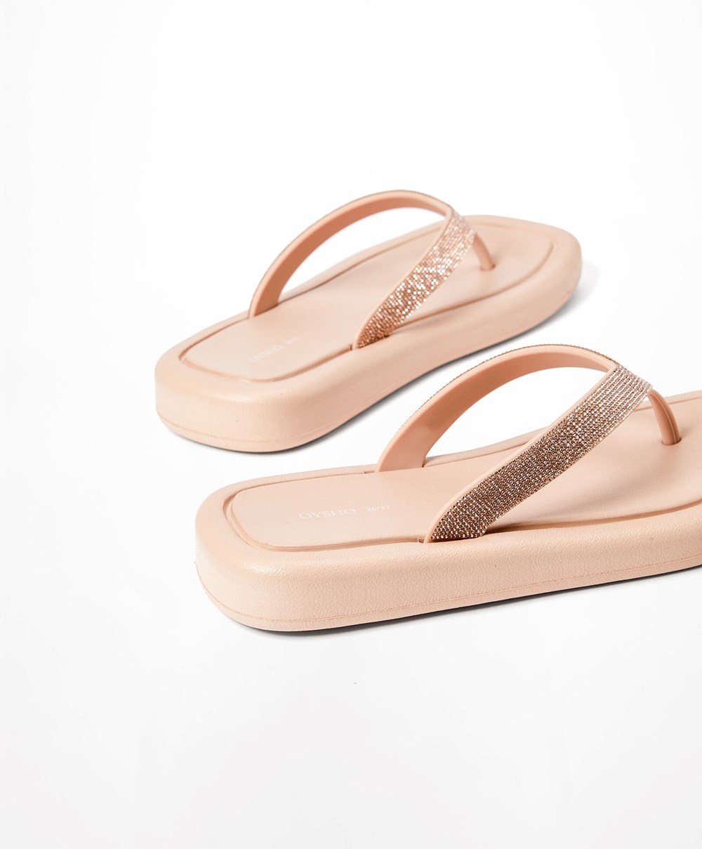 Oysho Jewel Beach Sandals Bézs Rózsaszín | ASBEIX-439