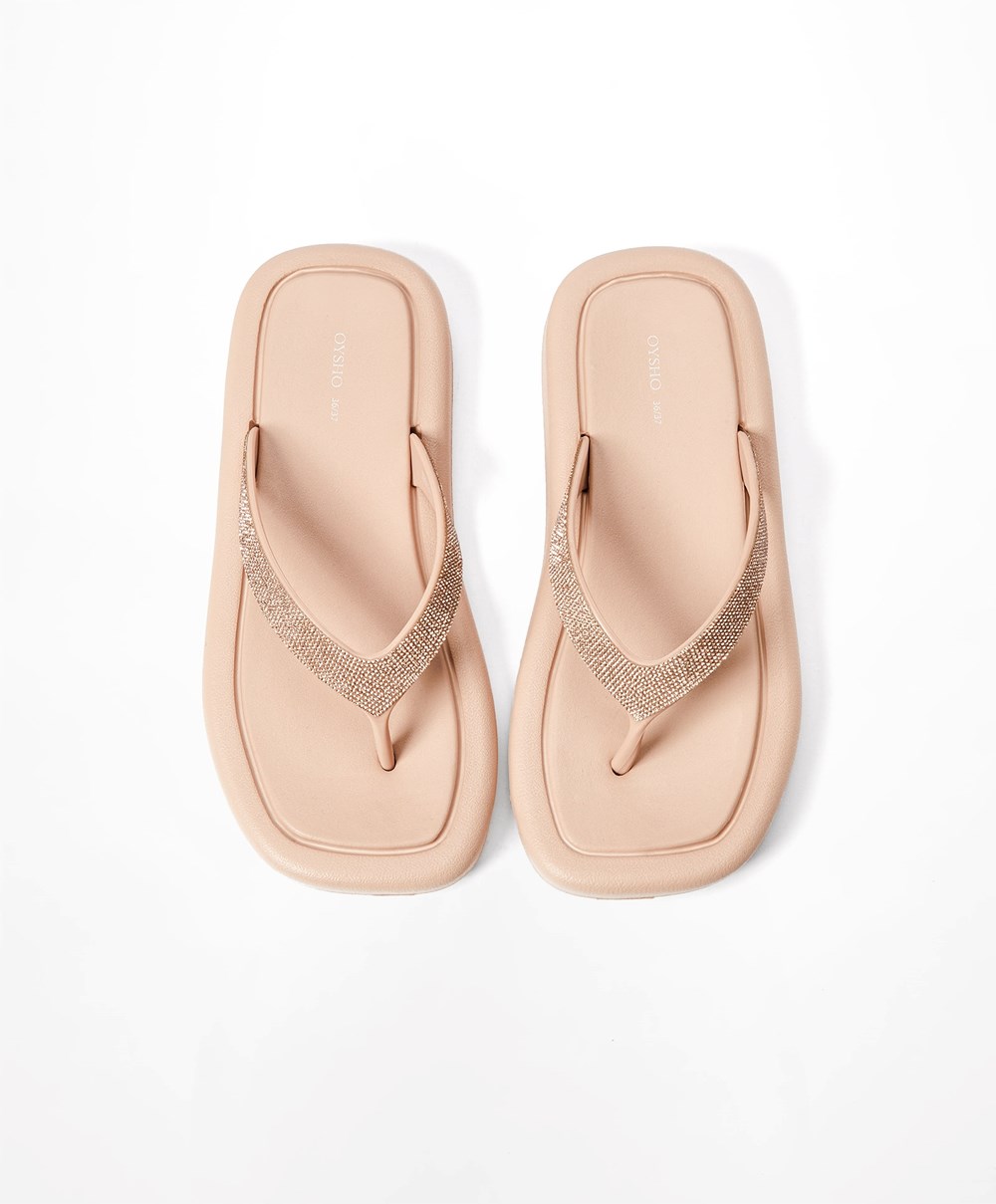 Oysho Jewel Beach Sandals Bézs Rózsaszín | DYAITZ-217