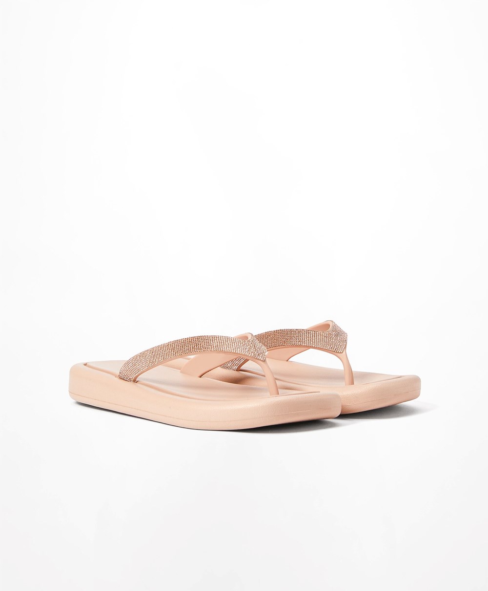 Oysho Jewel Beach Sandals Bézs Rózsaszín | PWGDNT-751