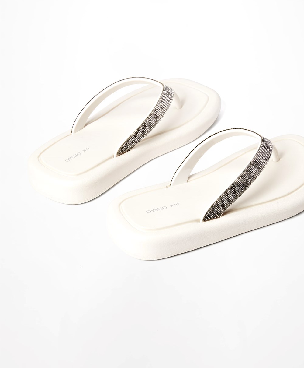 Oysho Jewel Beach Sandals Fehér | FMPSCB-613