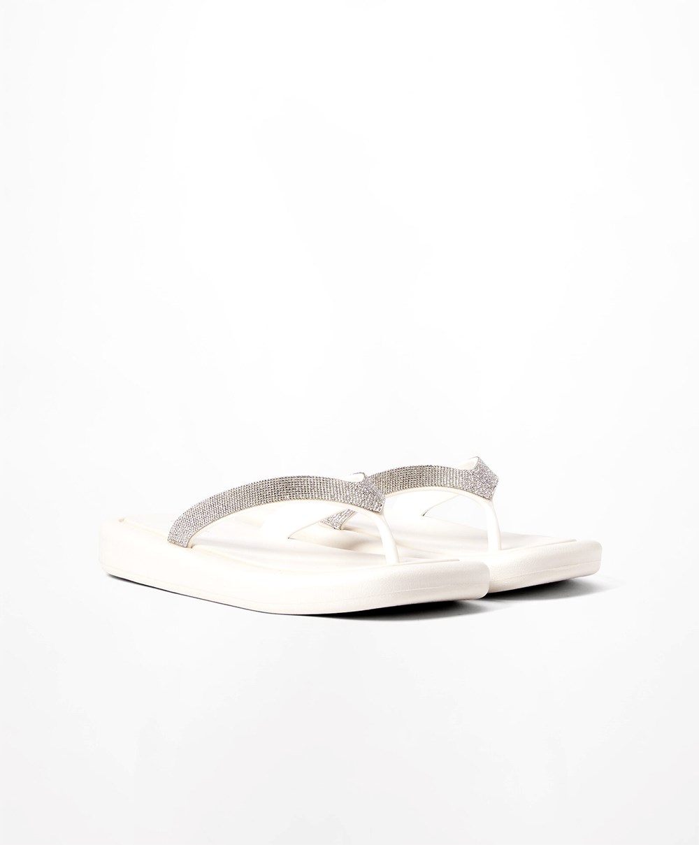 Oysho Jewel Beach Sandals Fehér | HLUTGF-564