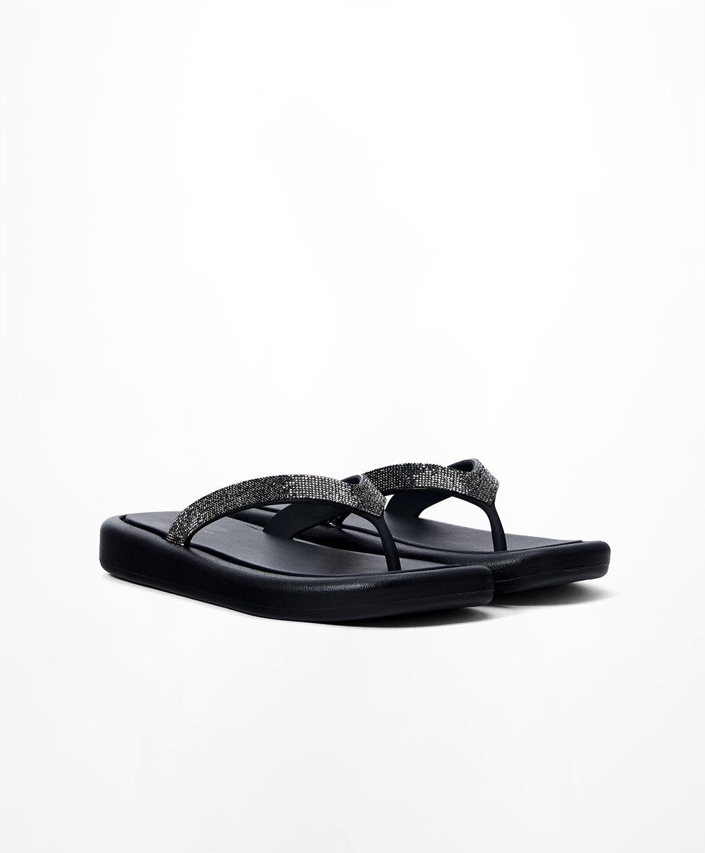 Oysho Jewel Beach Sandals Fekete | IXBUJY-105