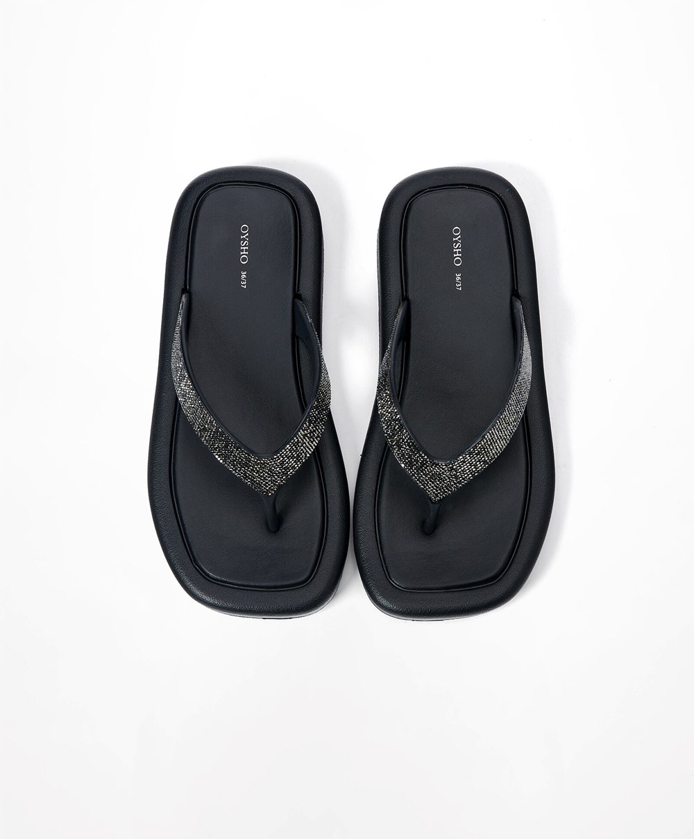 Oysho Jewel Beach Sandals Fekete | IXBUJY-105