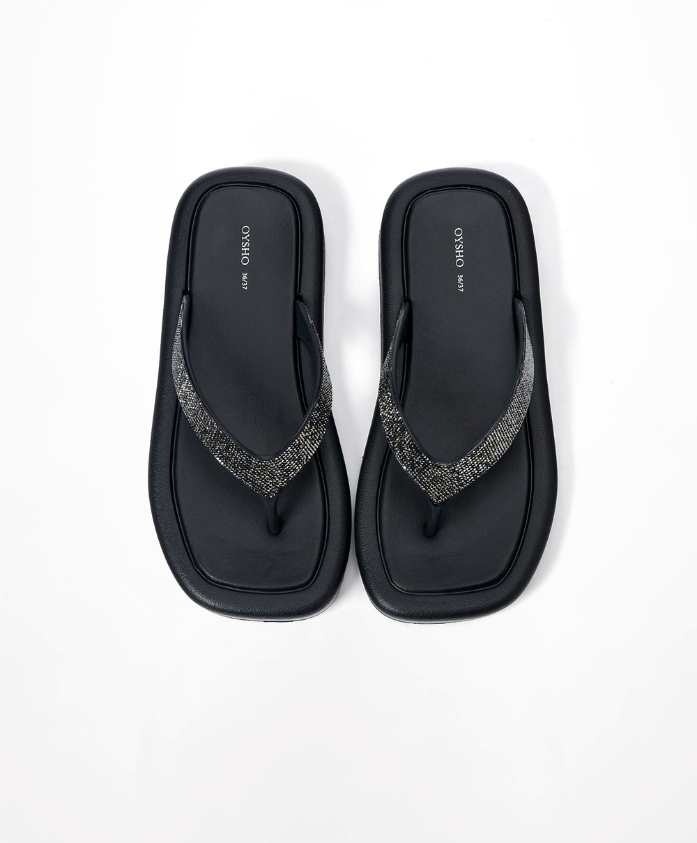 Oysho Jewel Beach Sandals Fekete | PWUHIB-830