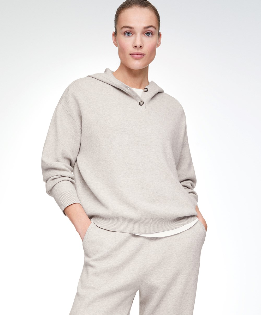 Oysho Knit Csuklyás Jumper Stone | MWGYLX-625