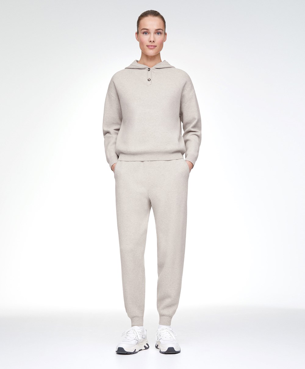 Oysho Knit Csuklyás Jumper Stone | MWGYLX-625