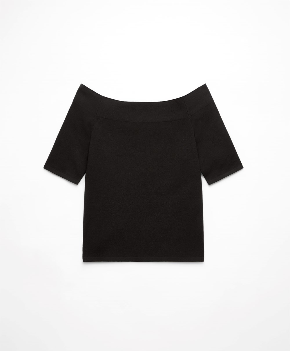 Oysho Knit Off-shoulder Top Fekete | ZEHOGA-765