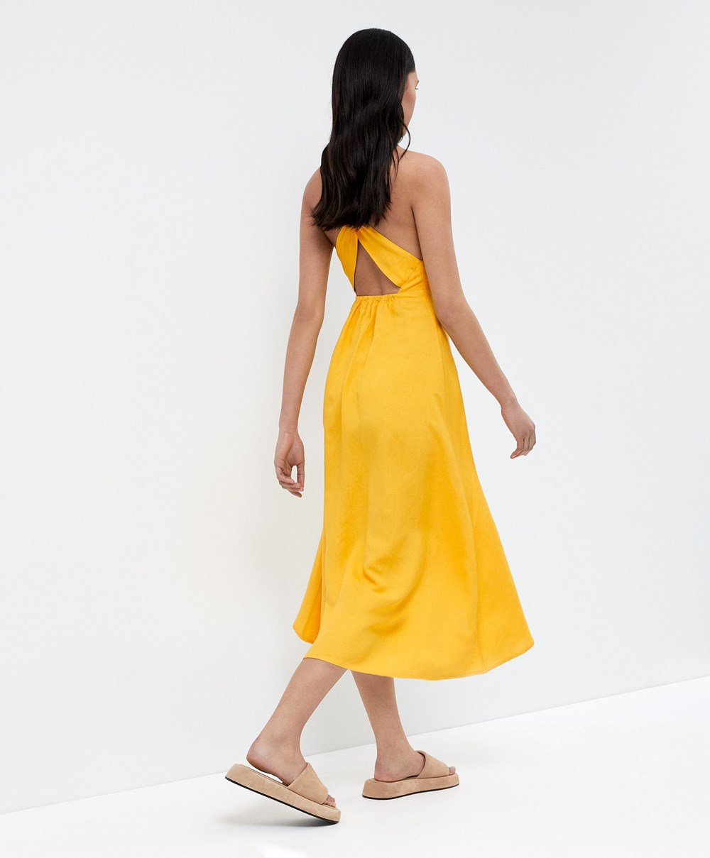 Oysho Knot Back Linen Halterneck Ruha Mid-yellow | JDOMLP-647