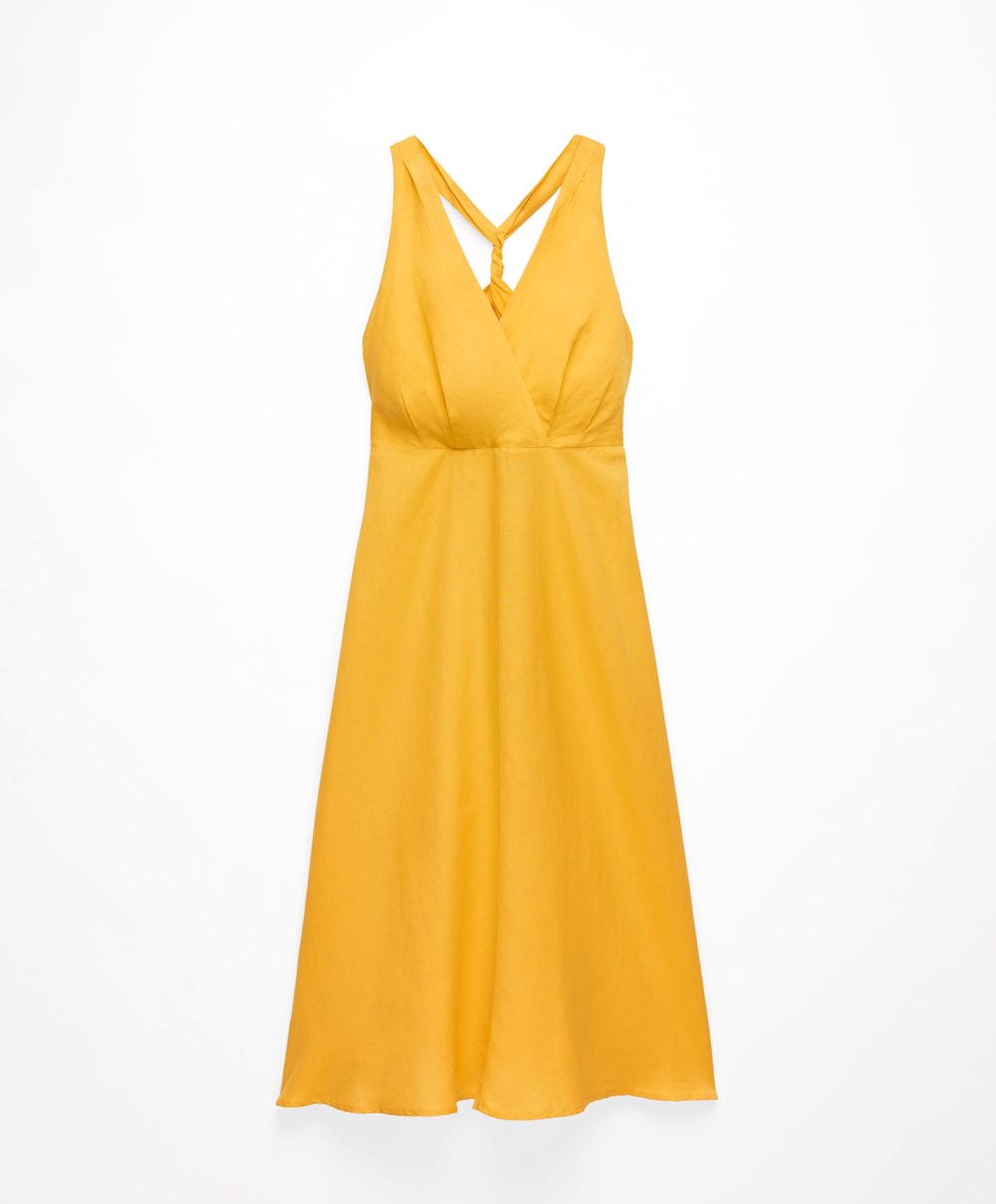 Oysho Knot Back Linen Halterneck Ruha Mid-yellow | JDOMLP-647