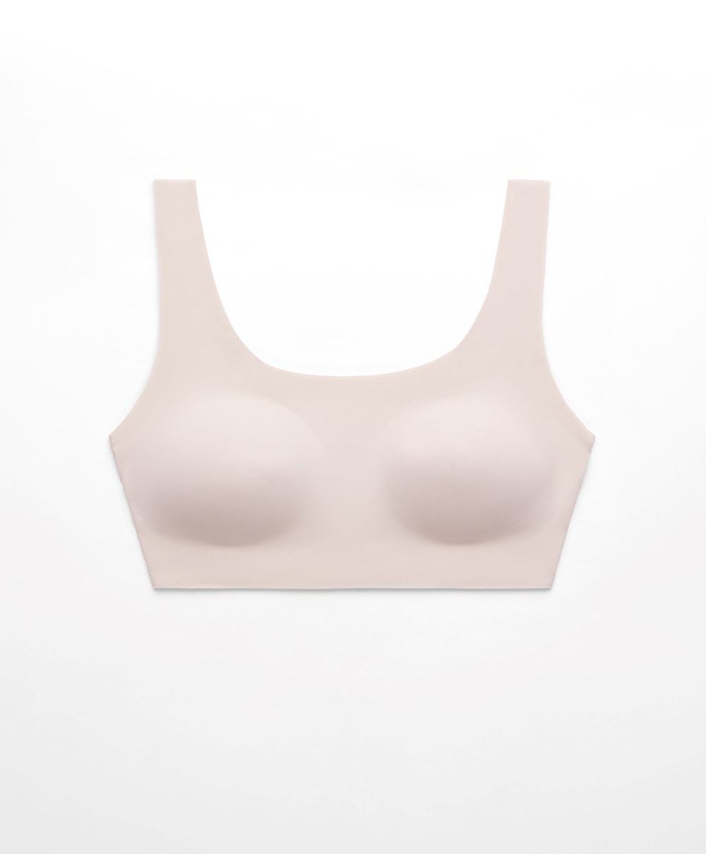 Oysho Laser-cut Invisible T-shirt Bra Top Almond | ABLYHW-201