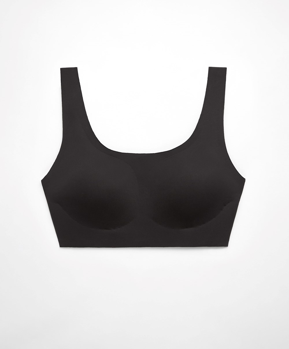 Oysho Laser-cut Invisible T-shirt Bra Top Fekete | DETJQV-608