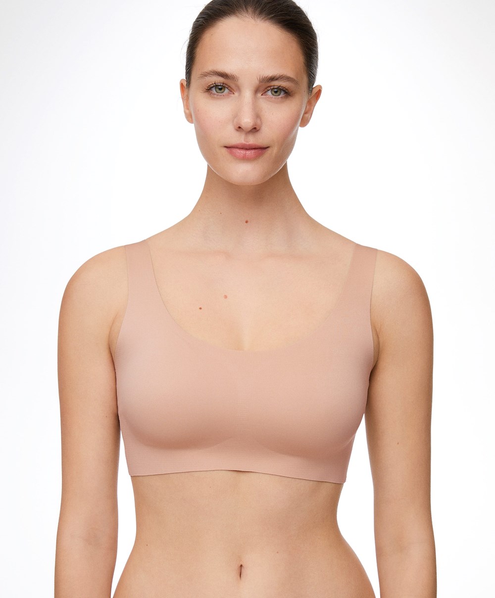 Oysho Laser-cut Invisible T-shirt Bra Top Bézs | KUYRLD-027