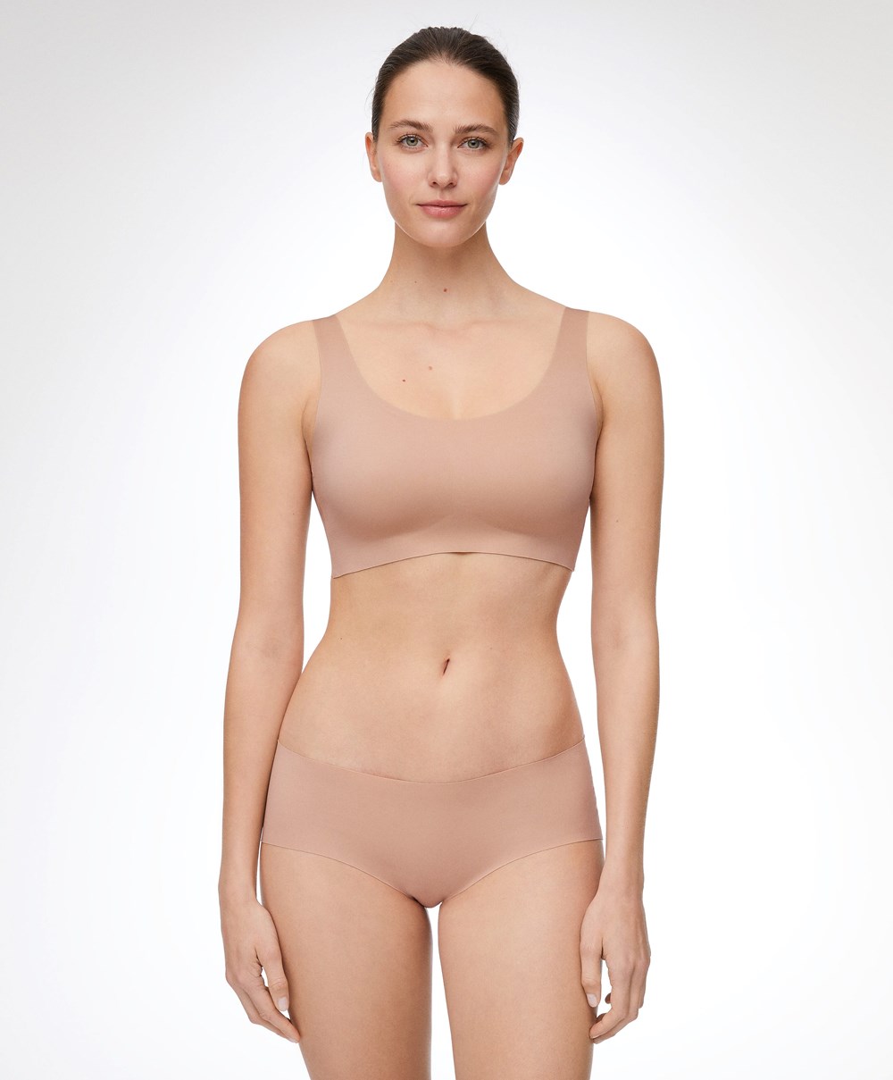 Oysho Laser-cut Invisible T-shirt Bra Top Bézs | KUYRLD-027