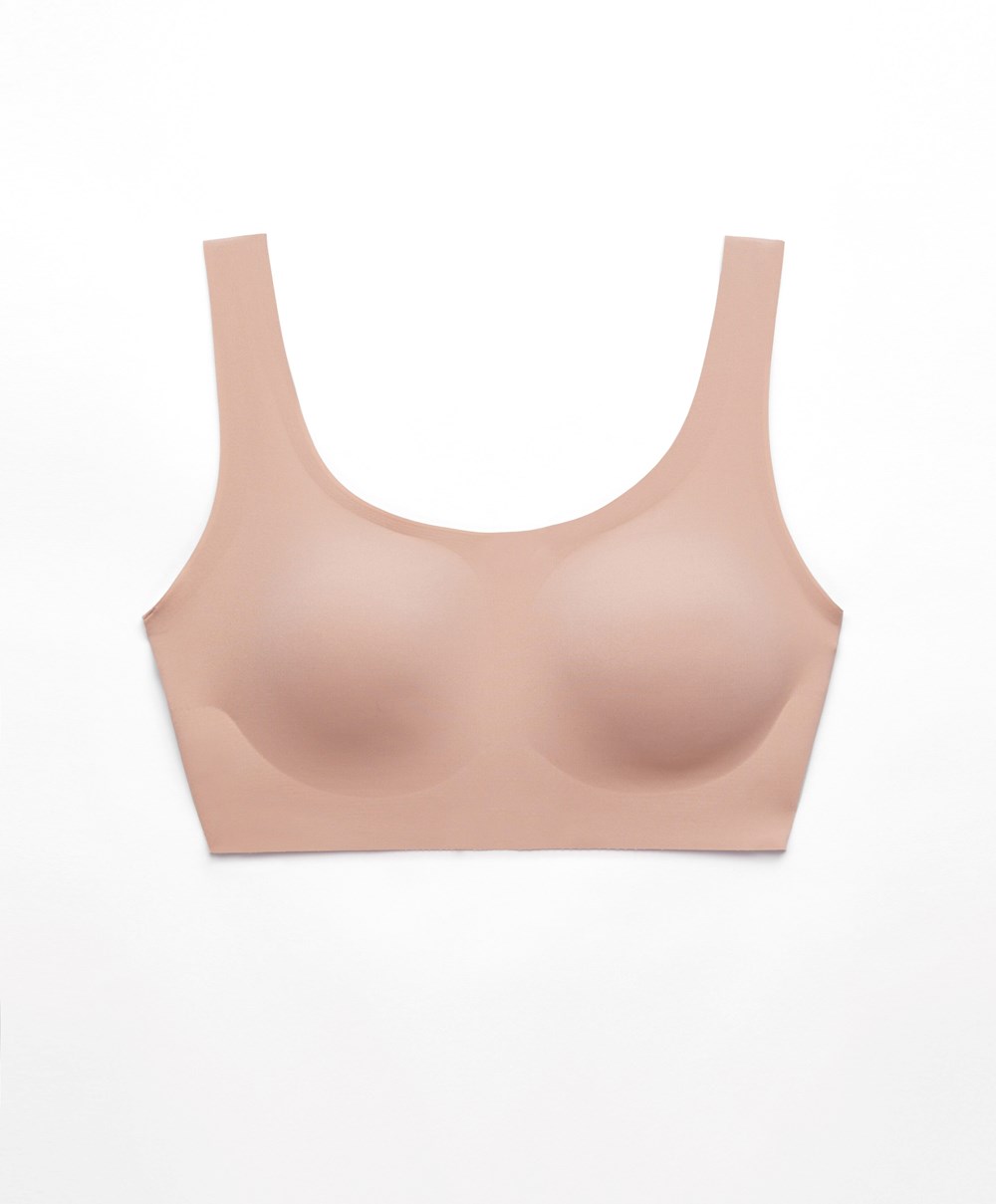 Oysho Laser-cut Invisible T-shirt Bra Top Bézs | KUYRLD-027