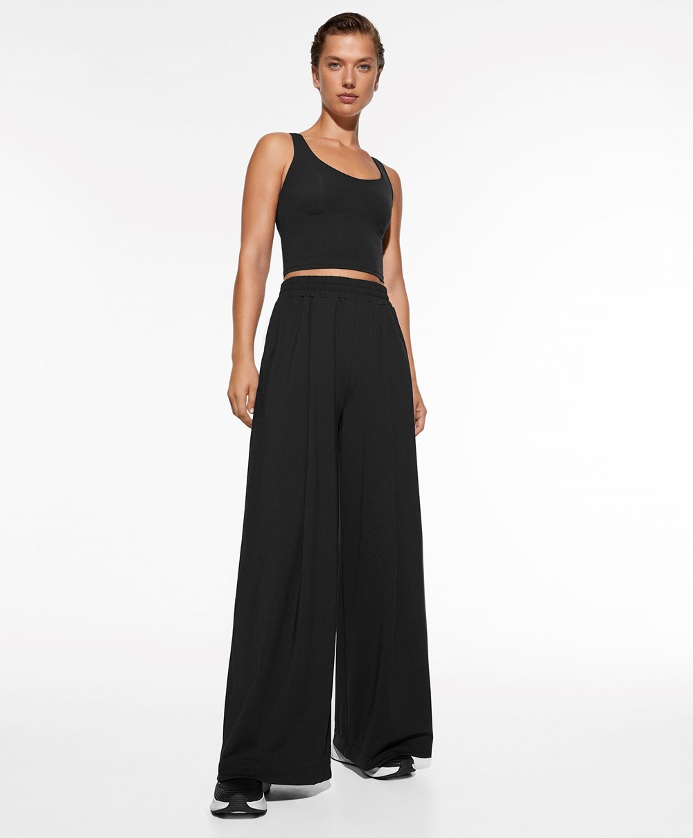 Oysho Light Touch Oversize Egyenes-leg Trousers Fekete | VHBUZF-296