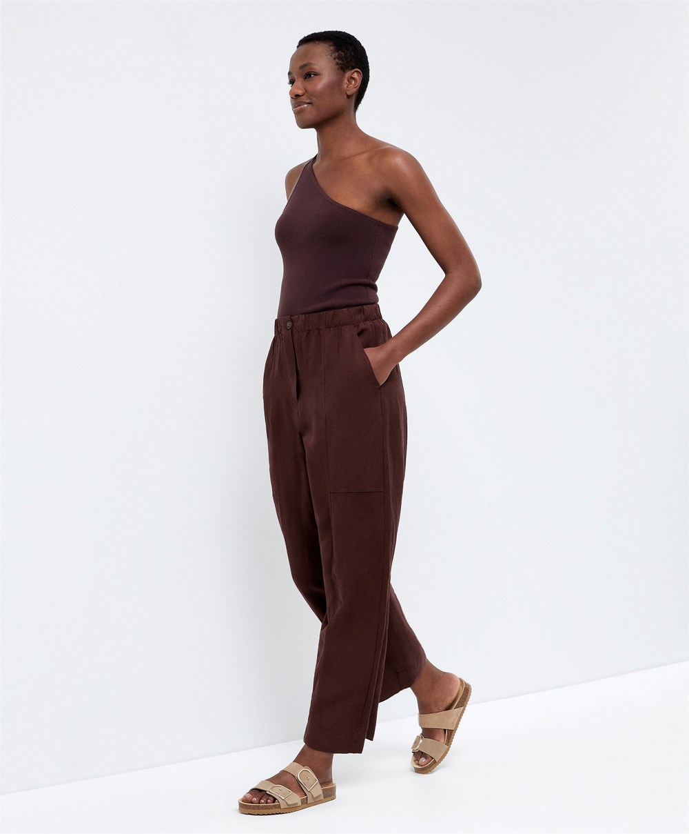 Oysho Linen Barrel Trousers Csokoládé | GBQNHF-079