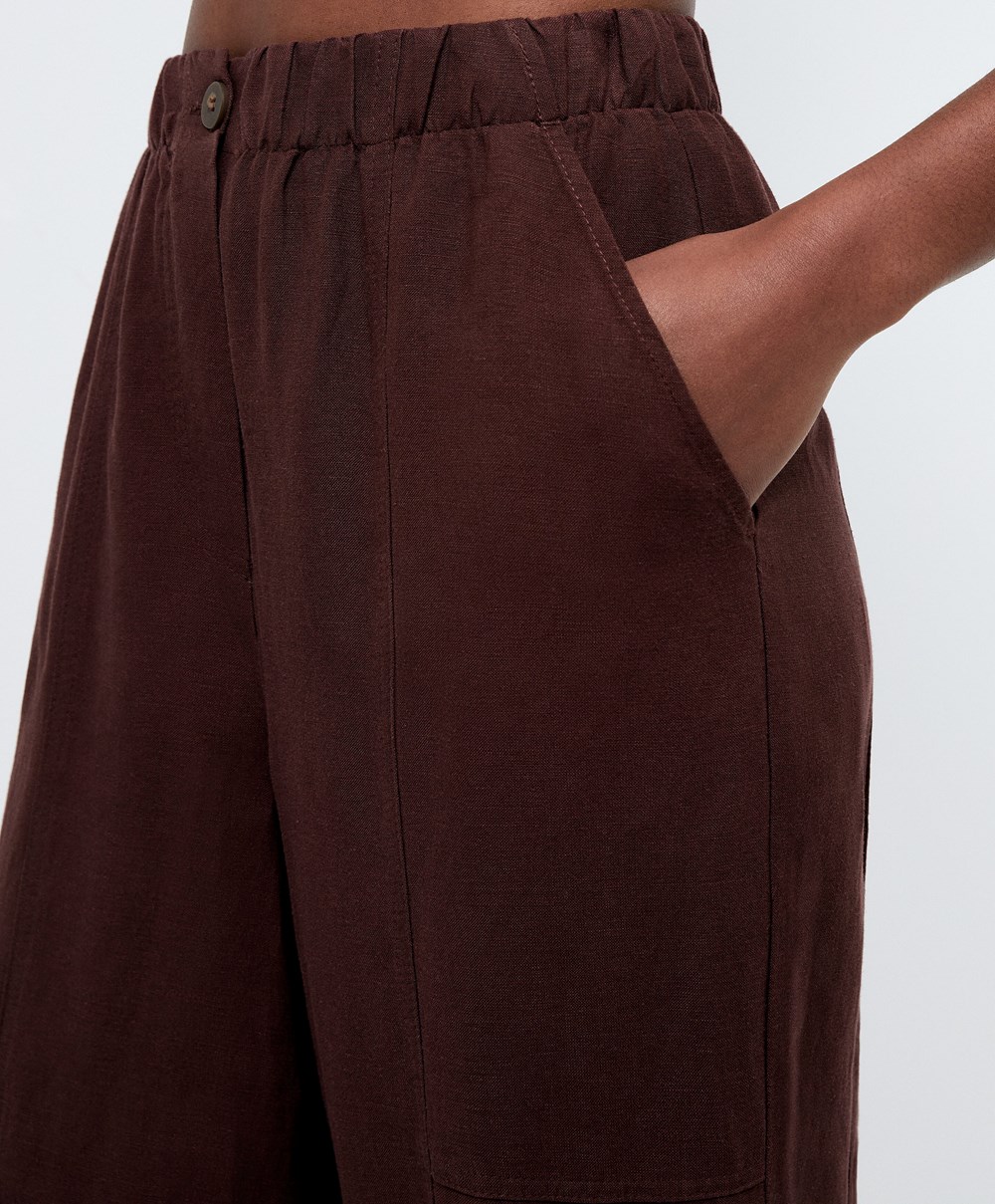 Oysho Linen Barrel Trousers Csokoládé | GBQNHF-079