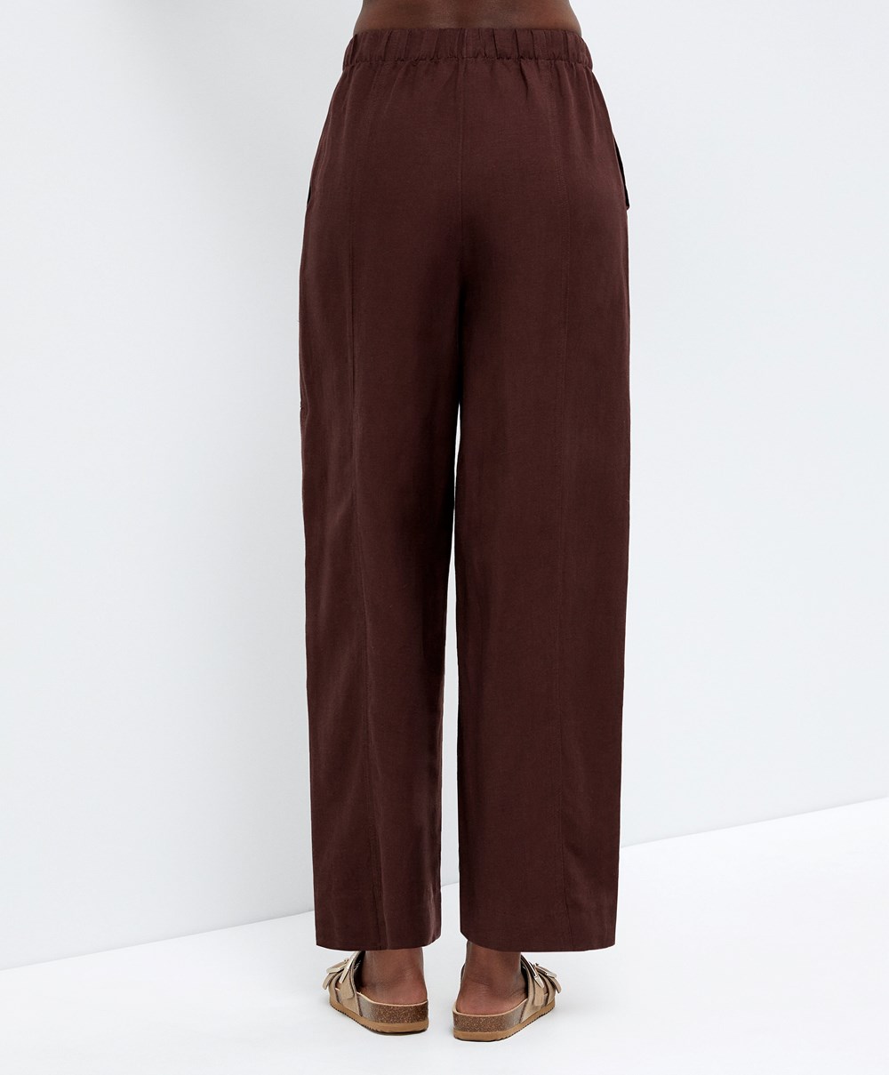 Oysho Linen Barrel Trousers Csokoládé | GBQNHF-079