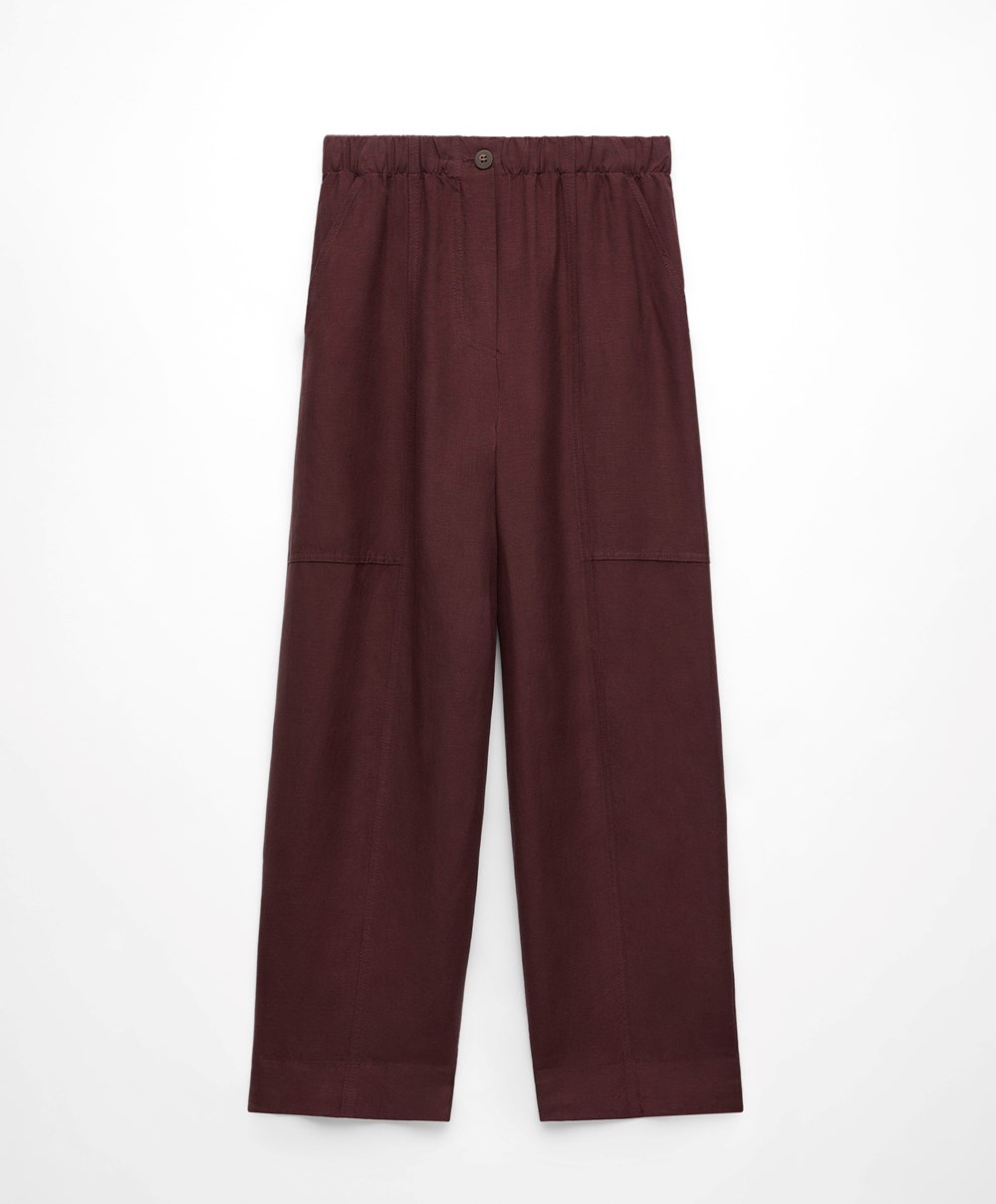 Oysho Linen Barrel Trousers Csokoládé | GBQNHF-079