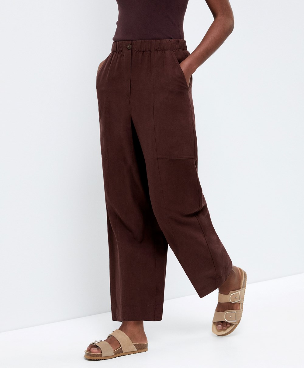 Oysho Linen Barrel Trousers Csokoládé | GBQNHF-079