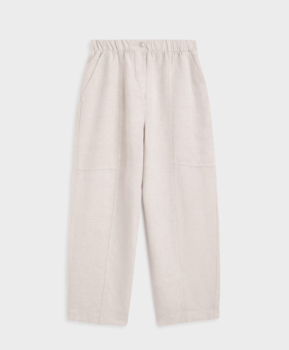 Oysho Linen Barrel Trousers Sand Melange | QHRZEY-421