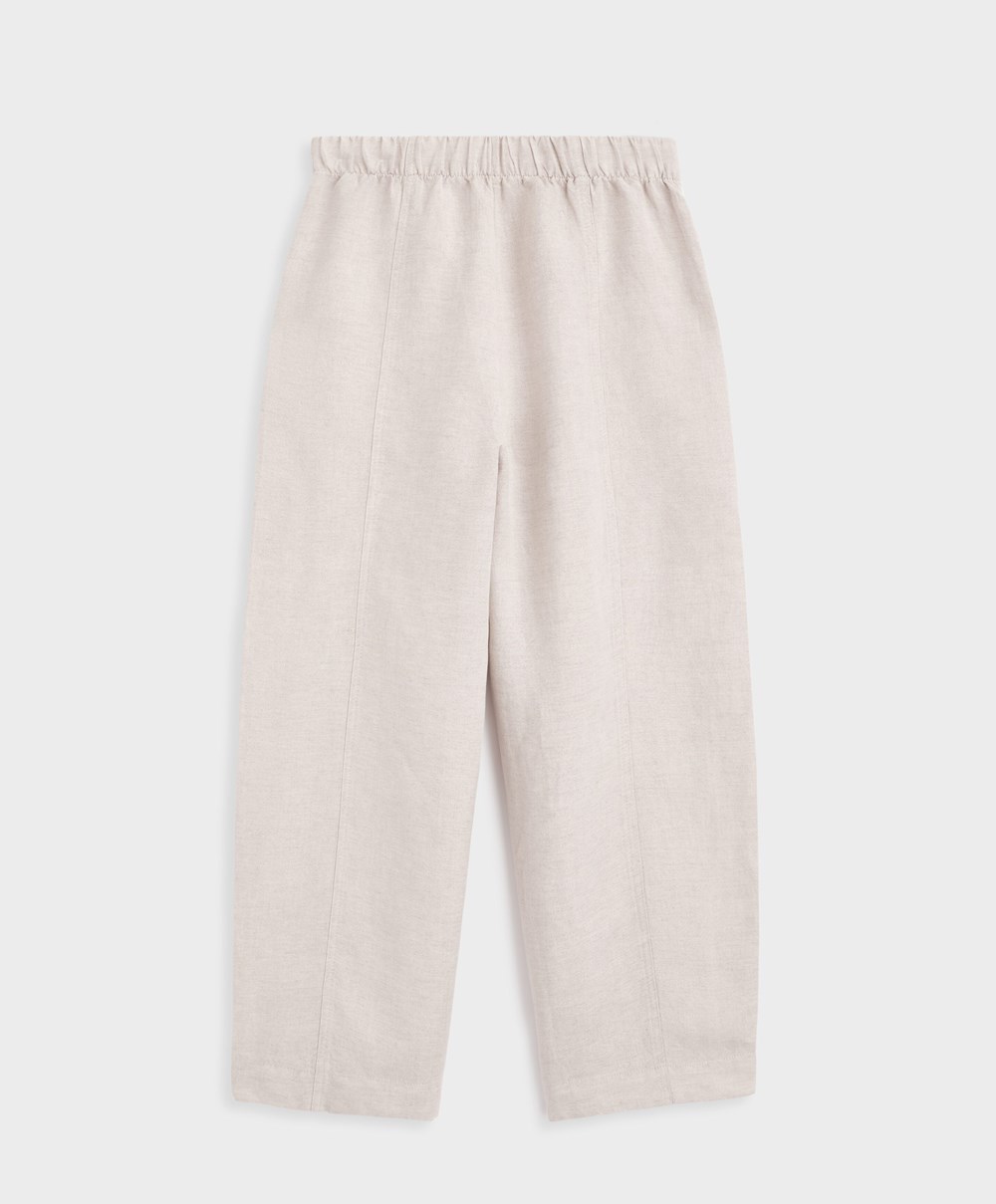 Oysho Linen Barrel Trousers Sand Melange | QHRZEY-421