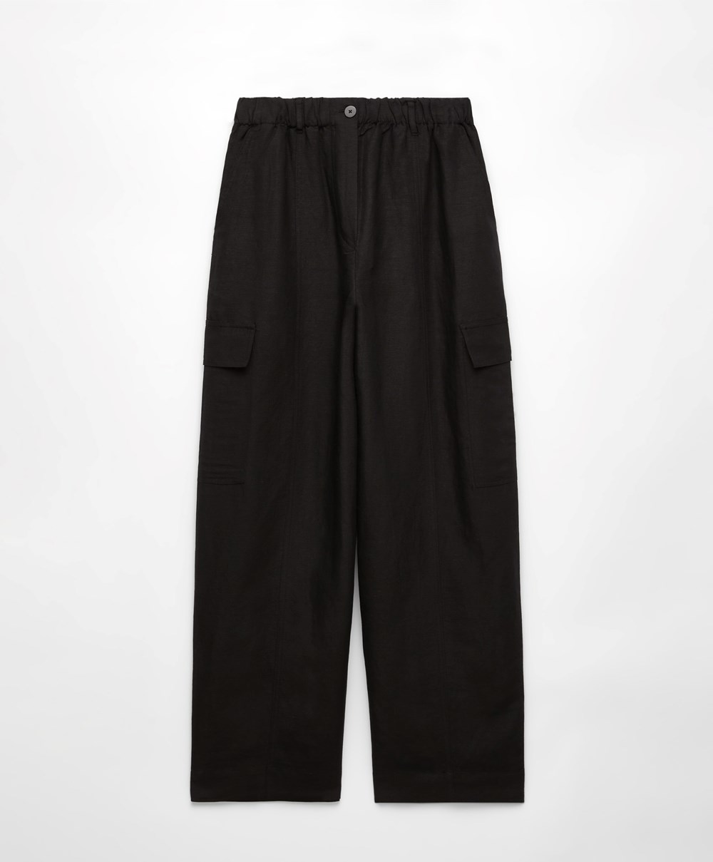 Oysho Linen Cargo Trousers Fekete | ZNJGIS-069