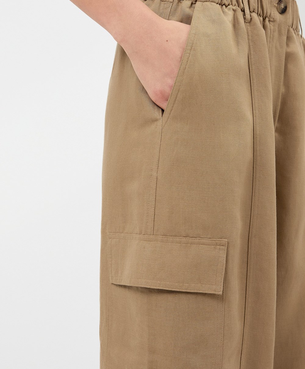 Oysho Linen Cargo Trousers Tan | RSTOJN-043