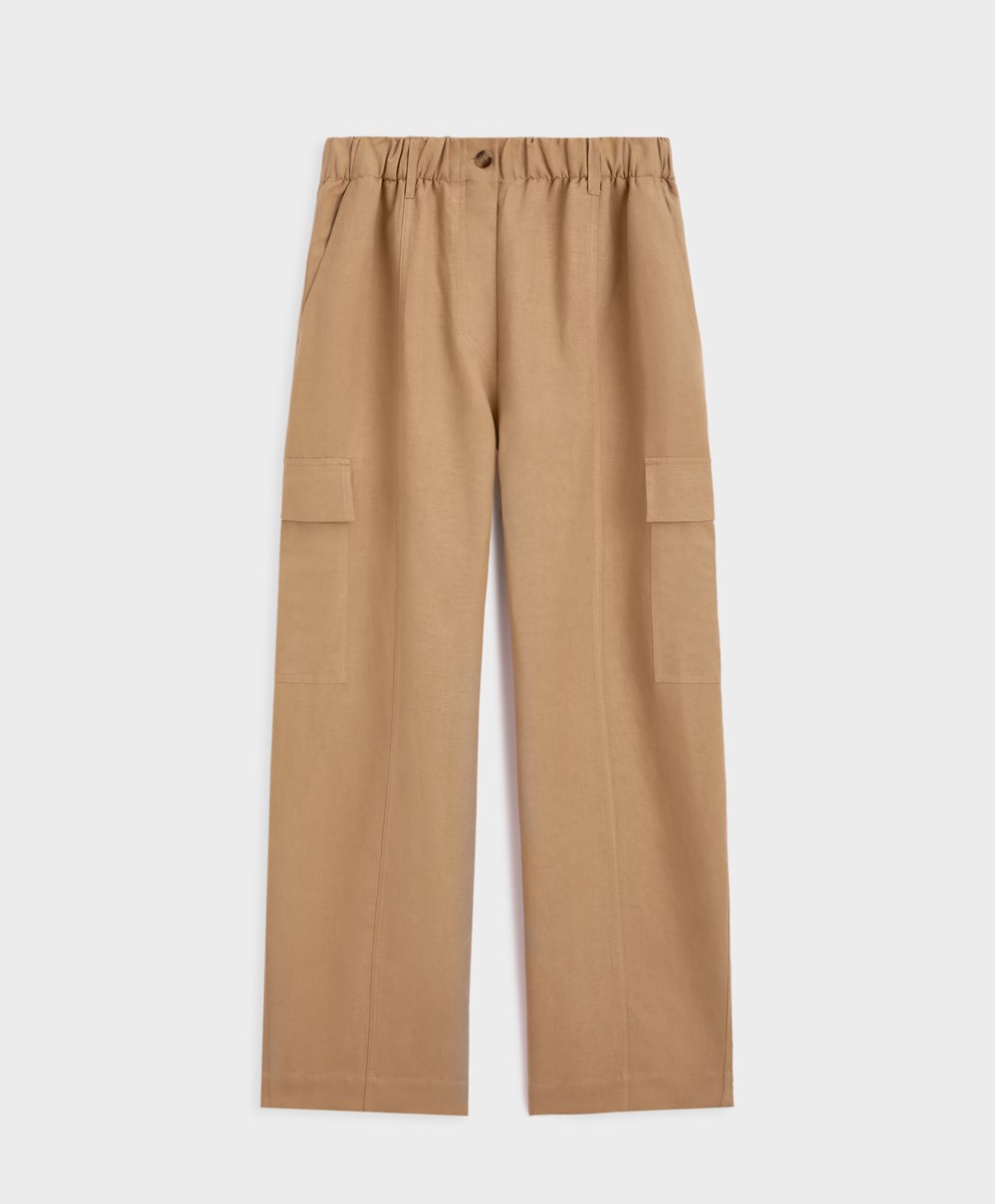 Oysho Linen Cargo Trousers Tan | RSTOJN-043