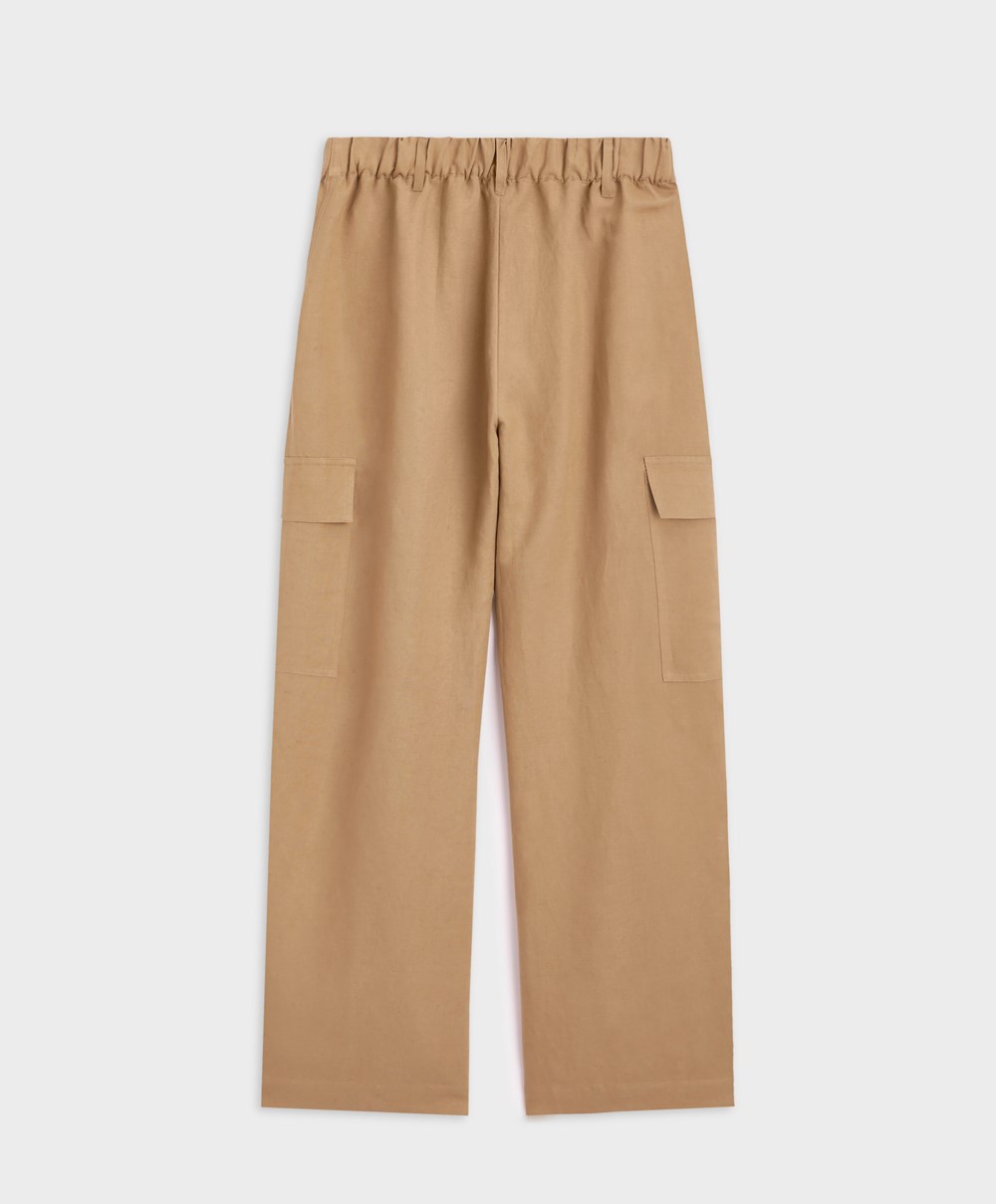 Oysho Linen Cargo Trousers Tan | RSTOJN-043