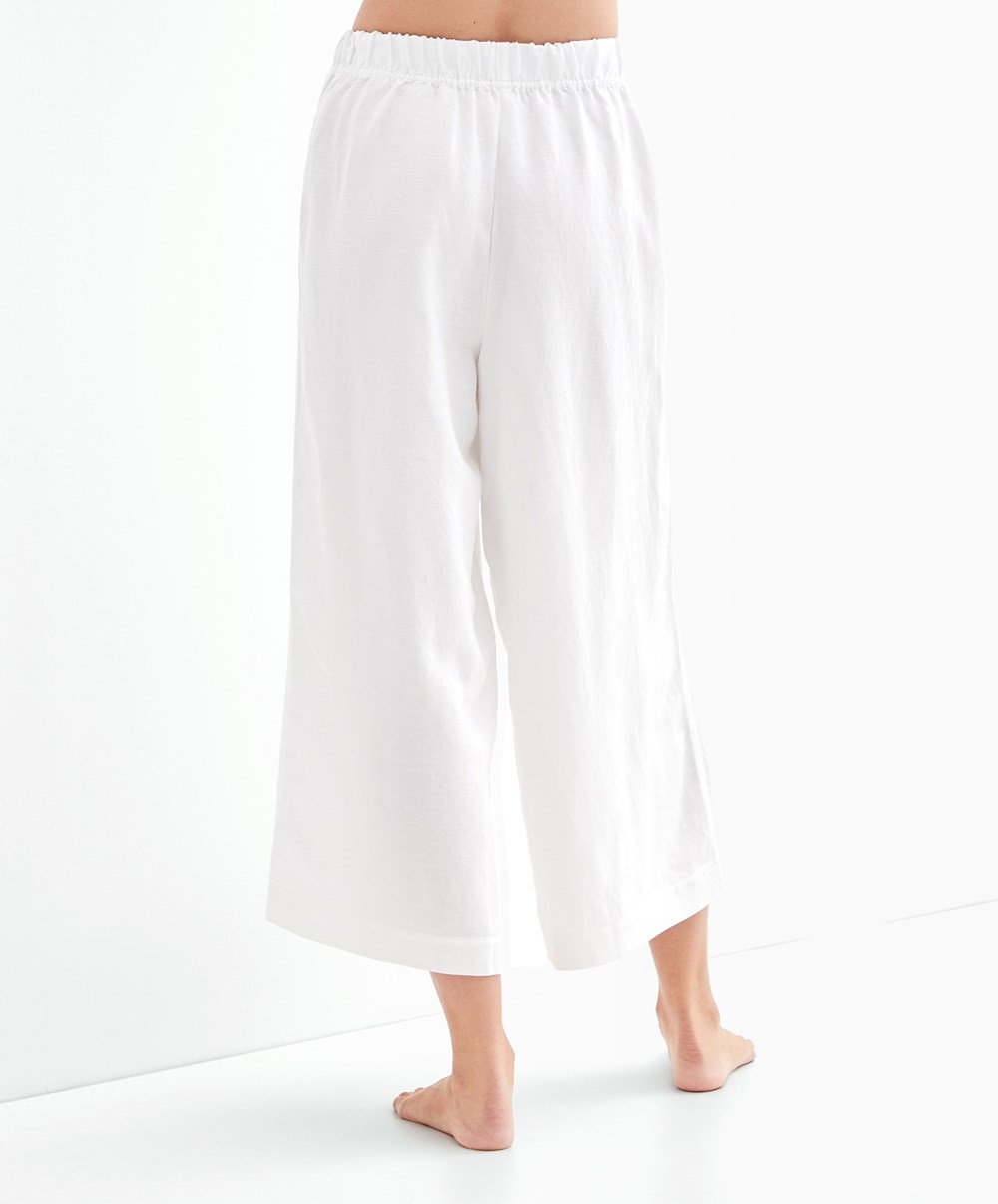 Oysho Linen Crop Trousers Fehér | TYPQER-576