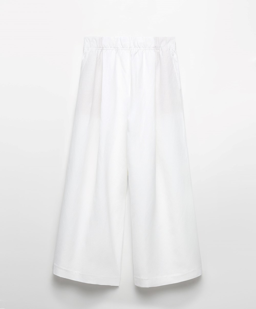 Oysho Linen Crop Trousers Fehér | TYPQER-576