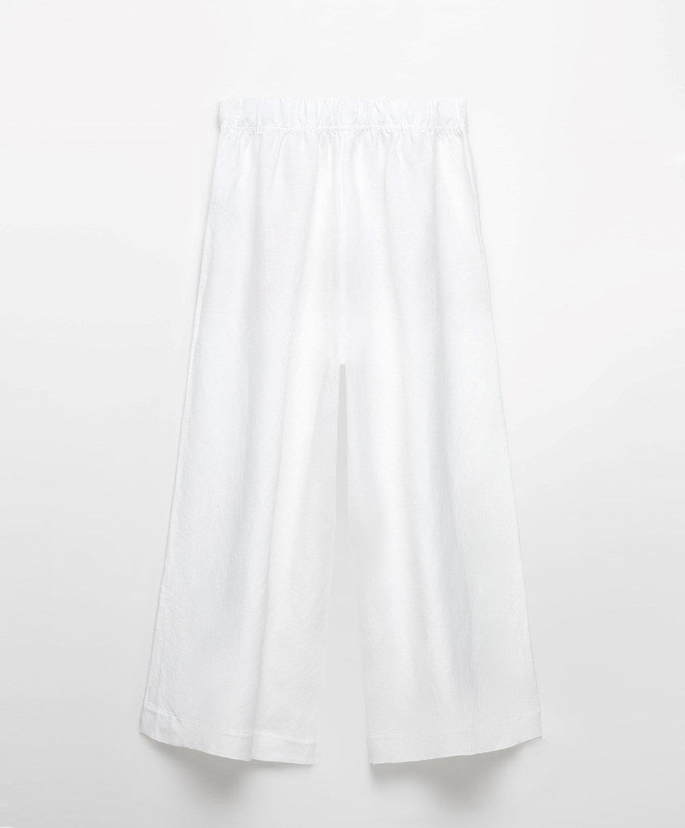 Oysho Linen Crop Trousers Fehér | TYPQER-576