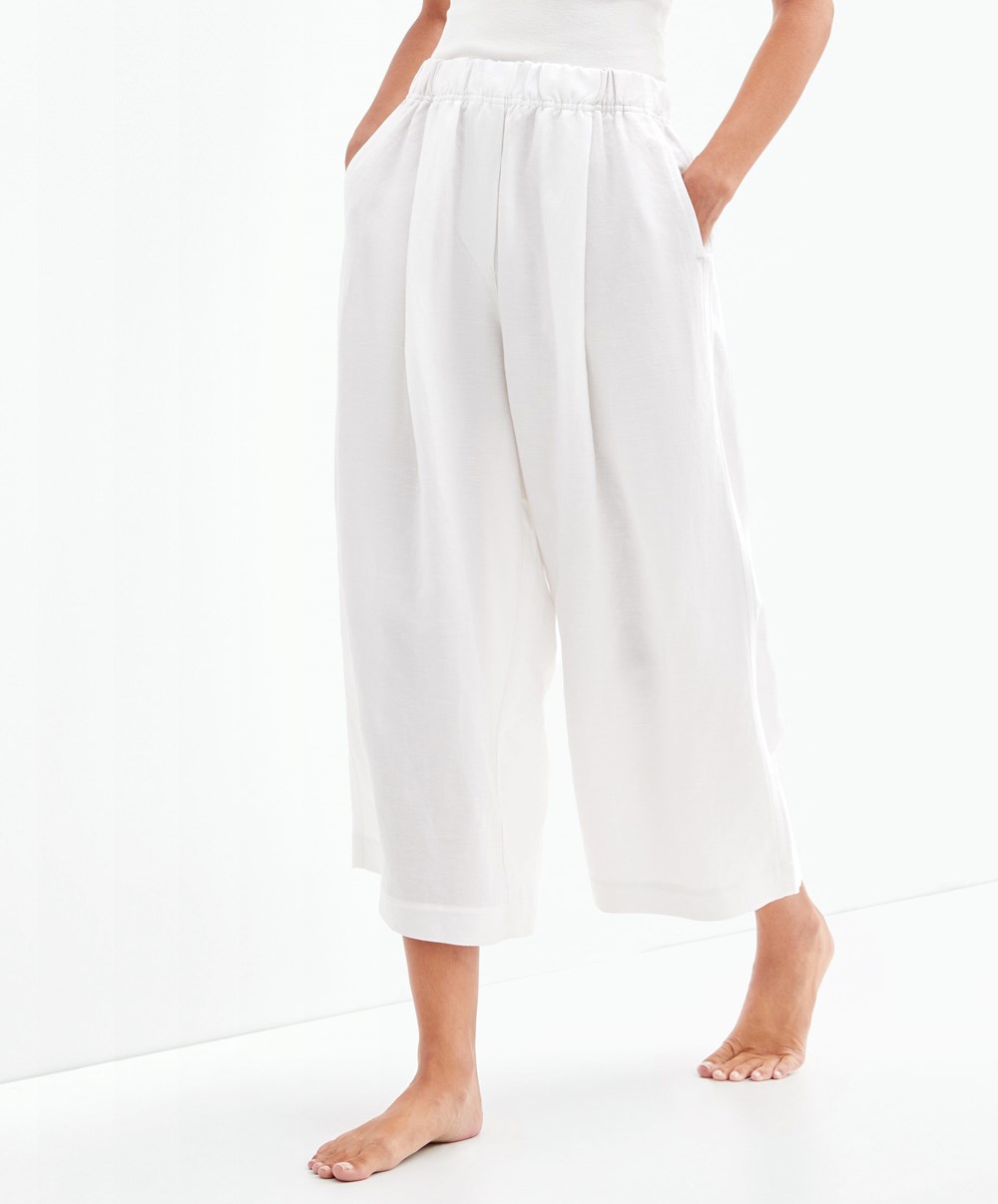 Oysho Linen Crop Trousers Fehér | TYPQER-576