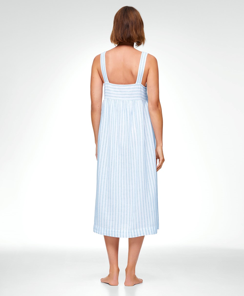 Oysho Linen Pántos Midi Nightdress Pale Ecru | OGTPAD-456