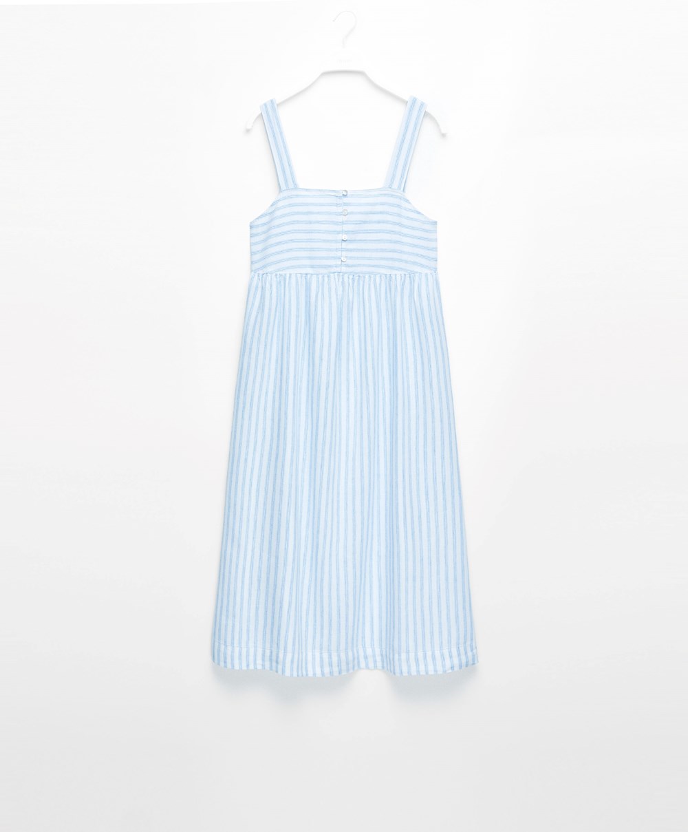 Oysho Linen Pántos Midi Nightdress Pale Ecru | OGTPAD-456