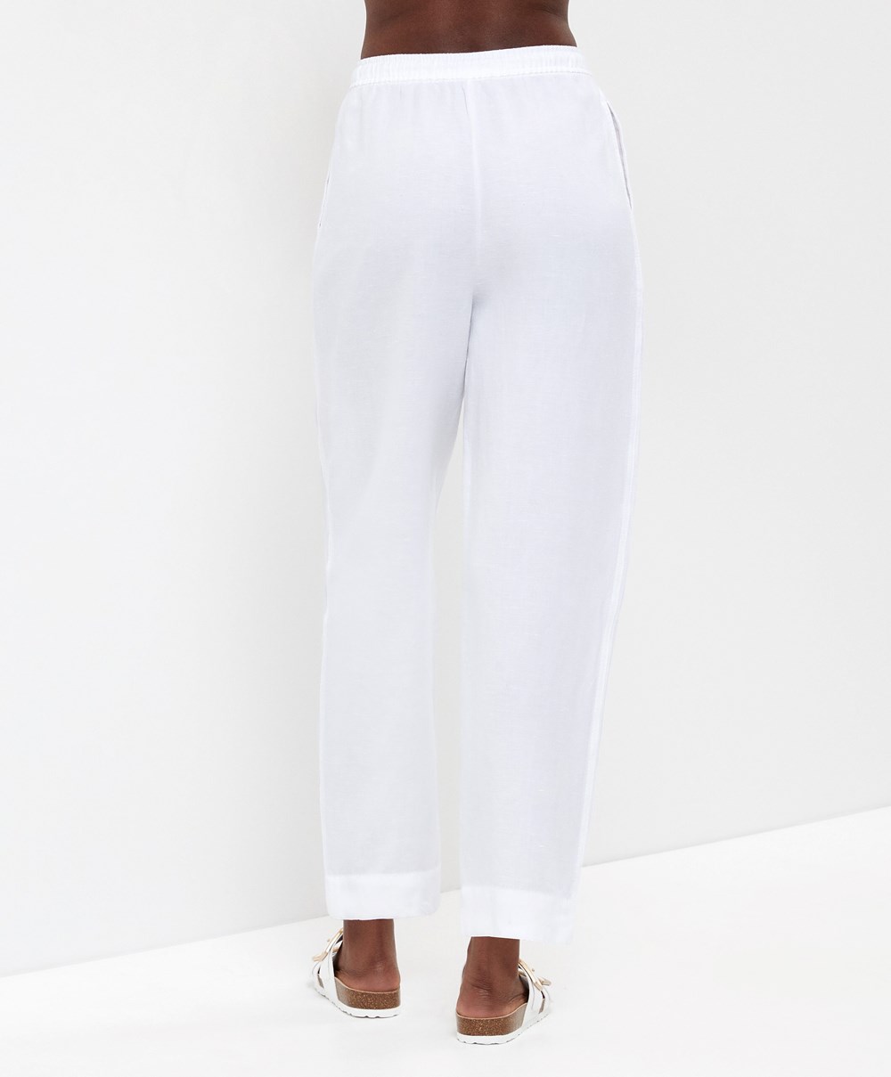 Oysho Linen Relaxed Fit Trousers Fehér | MIQJPA-076